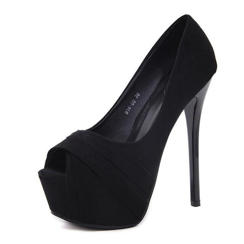 Fashion Sexy 14cm Platform Pumps Women's Flock High Heels Peep Toe Stiletto Thin Wedding Shoes Ladies Fashion Footwear