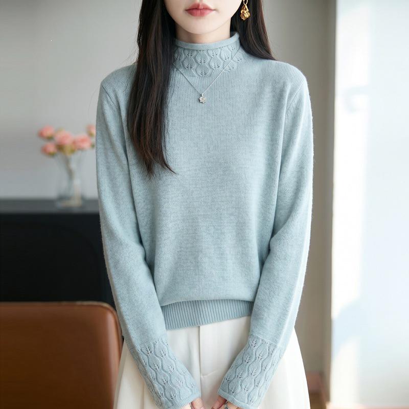 Women's Knitwear: Autumn/Winter Crochet Hollow-Out Rolled Edge Sweater - One-Piece Thick Base Layer