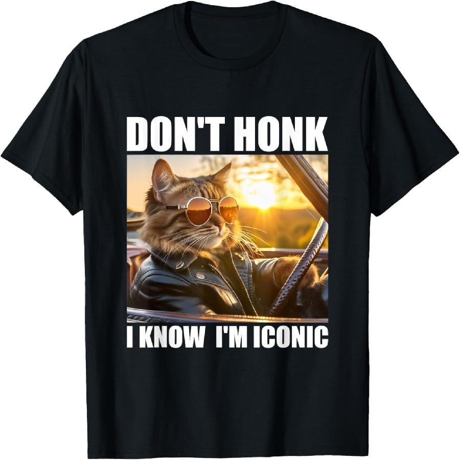 Cool Cat Driving Don’t Honk I’m Iconic Cat Meme T-Shirt XXXXXL чёрный