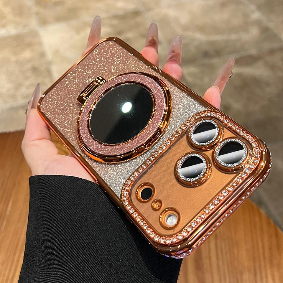 Mirror Diamond Magnetic Case For iPhone 17 Air 16E 15 14 Plus 13 11 12 16 17 Pro Max Magsafe Bling Bling Glitter Protector Cover