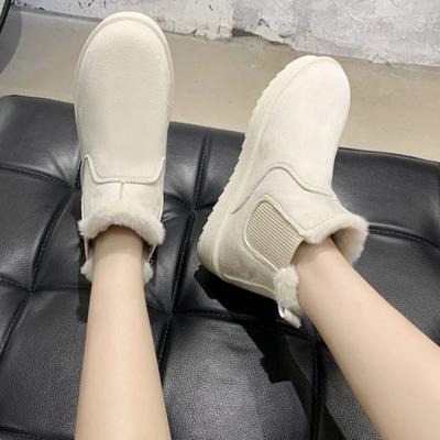 Winter-Schuhwerk Runde Zehenpartie Flacher Absatz Stiefel Damenmode Schneestiefel Niedrigabsatz Rutschfest Damen Bare Boots Slip-on