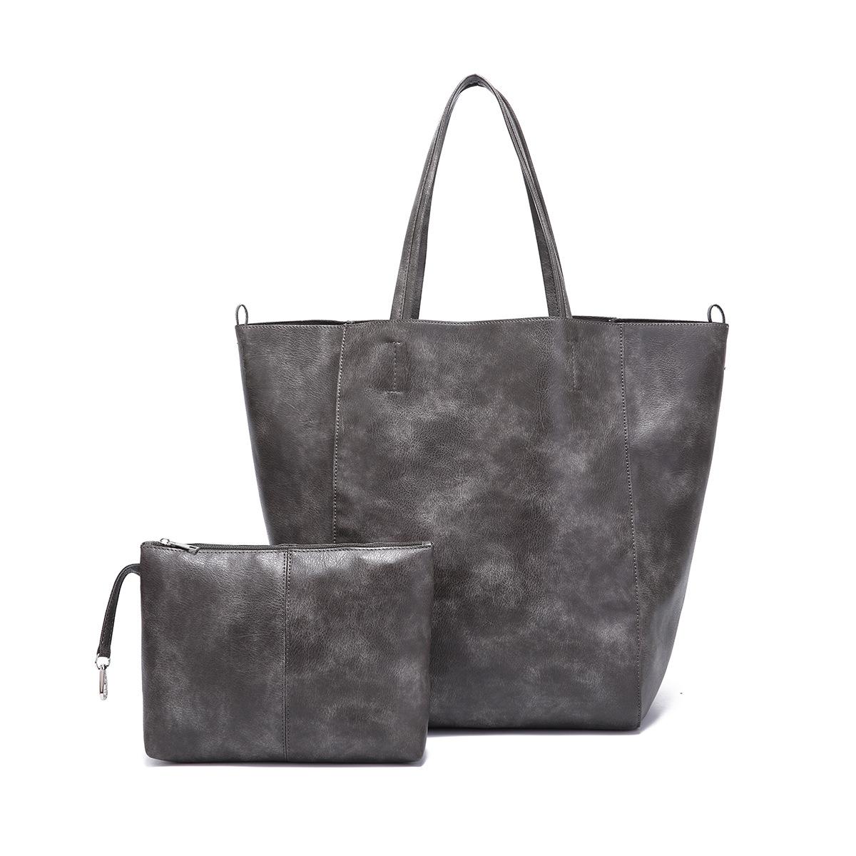 

Vintage Tote Bag for Women Large Capacity PU Leather Shoulder Bag Soft Hand Carry Purse темно-сірий колір