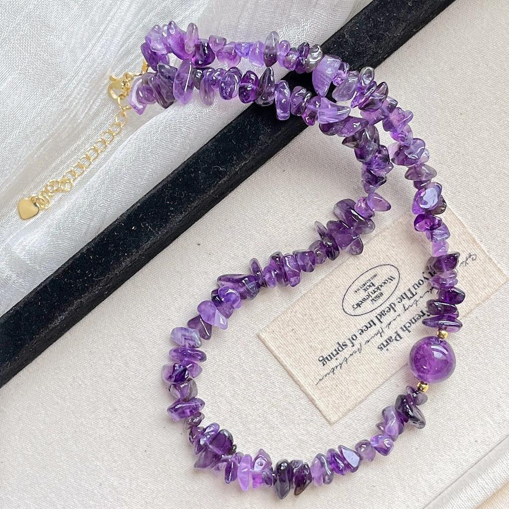 High Quality Natural Amethyst Design Sweater Chain Necklace Collarbone Chain, Fidelity