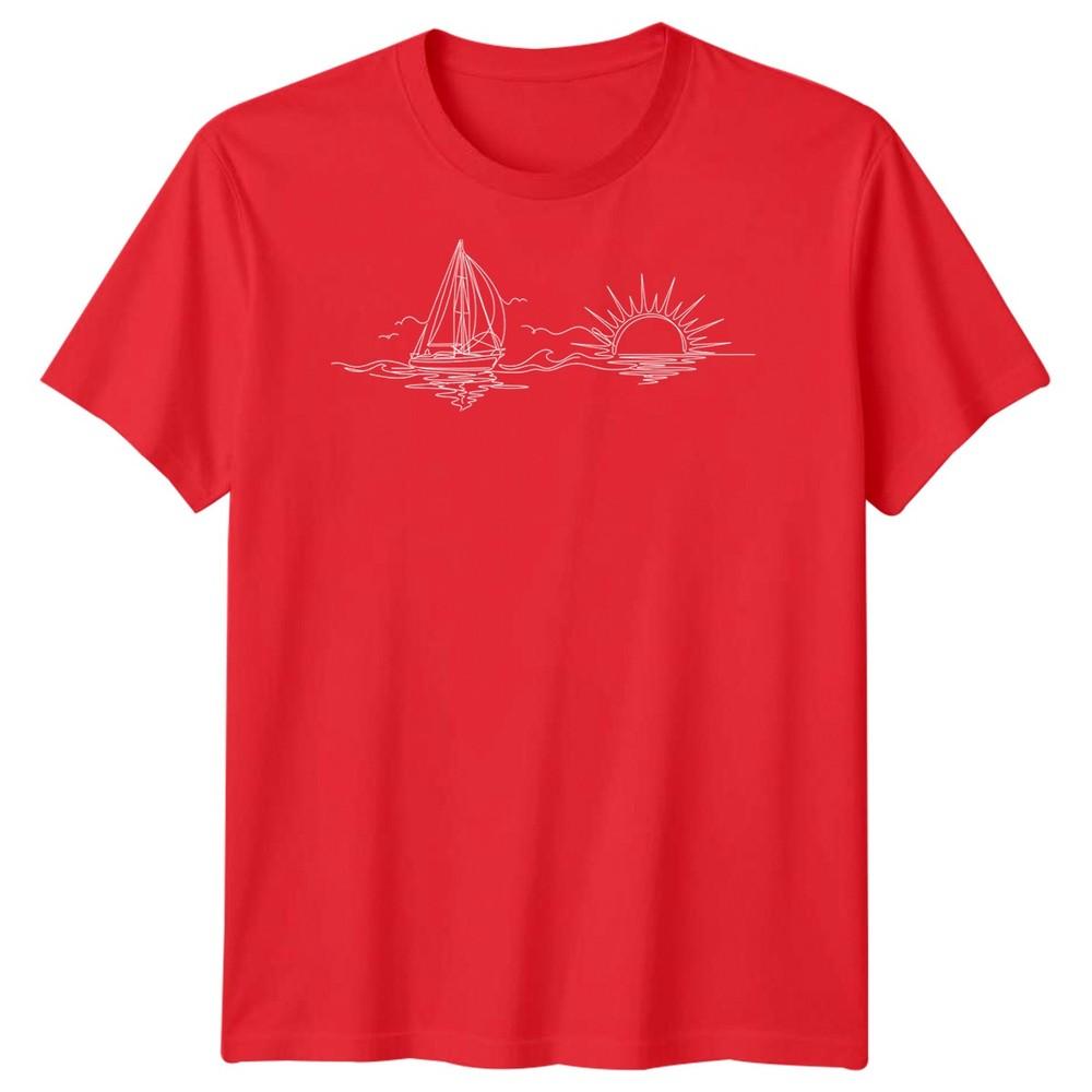 Segelboot Sonnenuntergang Segeln Reise Unisex T-Shirt Ozean Linienkunst