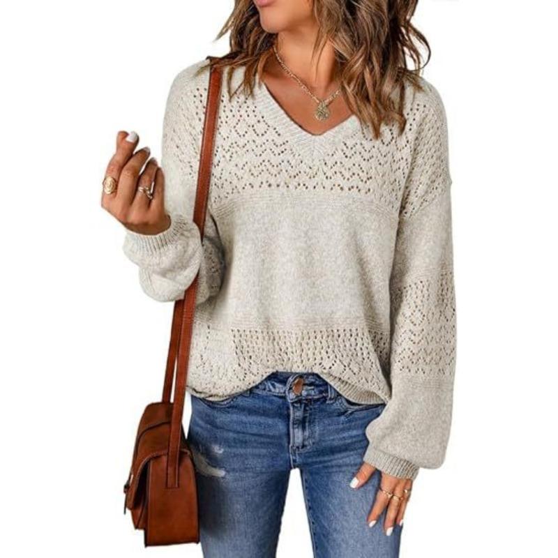 Autumn and Winter New Women's All Match Pure Cotton Casual Long Sleeved V-neck Lightweight Knitted Pullover Sweater Top