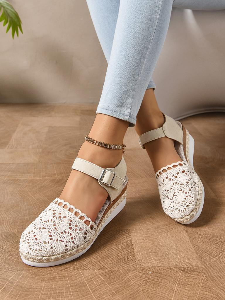 New Women Wedge Heel Espadrilles Closed Toe Slingback Platform Shoes Braided Espadrille Ankle Strap High Heeled Sandals