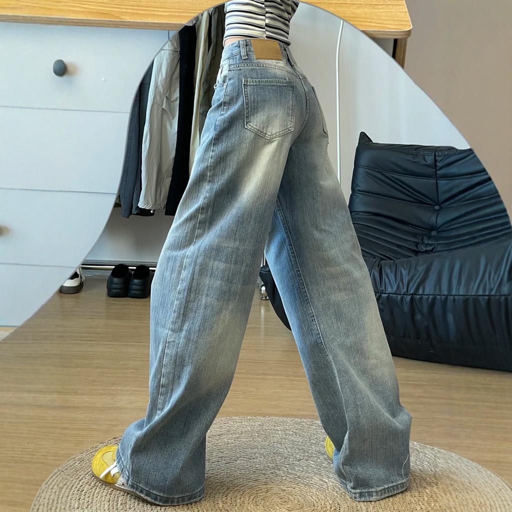 American Narrow Banana Wide Leg Jeans Women High Waist Plus Size Loose Straight Denim Pants 3 Length Spring 2026 Casual Trousers