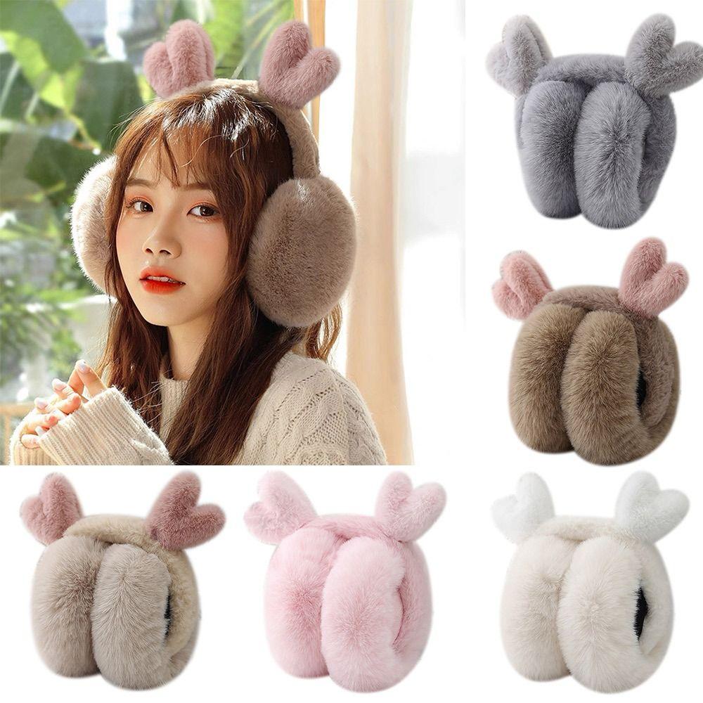 Fashion Plush Deer Ear Earmuffs Foldable Thickened Ear Cover Keep Warm Anti-Freeze Winter Earflaps for Women Girls