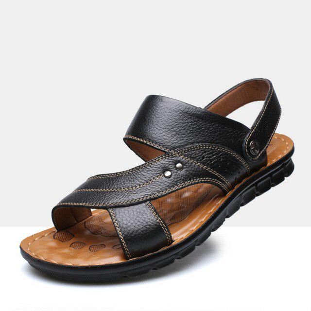 Men Summer Sandals Genuine Leather Comfortable Slip-on Casual Sandals Fashion Men Slippers