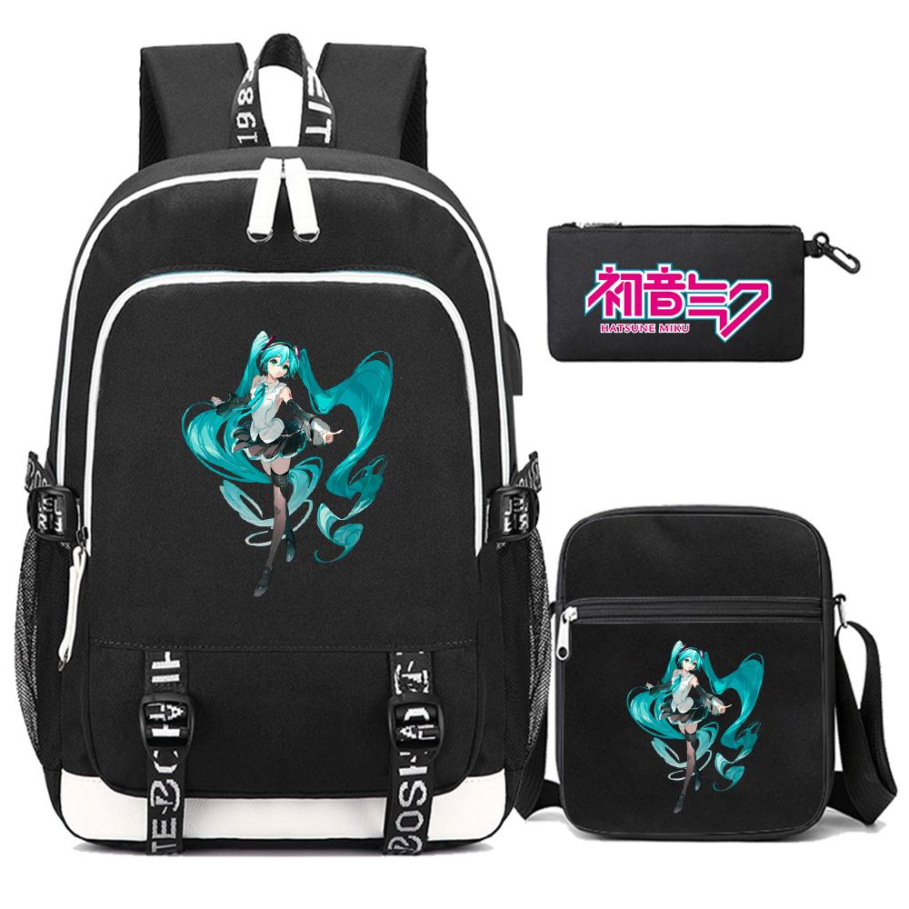 3 Stück/Set Anime Cartoon Hatsune Miku Bedruckter Rucksack Große Kapazität Wasserdichte Schultasche Schüler Junge Mädchen Schultasche Outdoor Laptop Reisetasche Geschenk