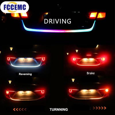 Car Rear Trunk Tail Light 120cm Colorful Dynamic Reverse Warning LED Strip 12v Auto Additional Brake Follow Turn Signal Lamp