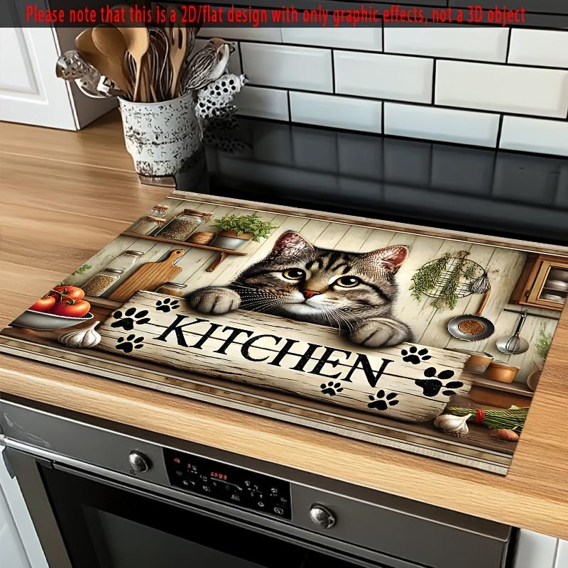 1Pcs Rubber Drying Mat With Cat Print For Coffee Shop Restaurant Kitchen Carpet Tableware Durable Diatom Mud Table Mat Pet Mat Coffeeware