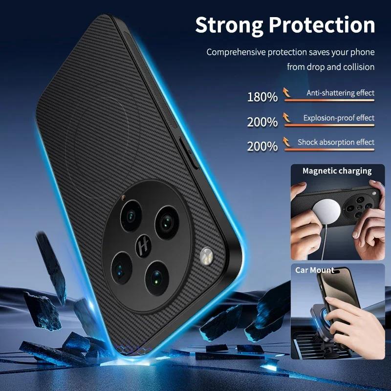 Magnetic Silicone Case For OPPO Find X8 Pro Wireless Charging Carbon Fiber PU Leather Texture Anti-Drop Soft Cover Phone Cases