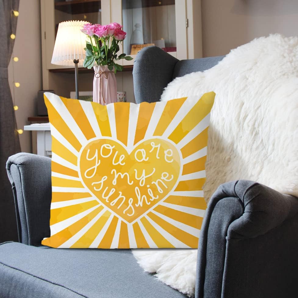 Yellow Bedroom Decor Sun Sunshine You Are My Sunshine Summer Throw Pillow Covers,Sun Kids Teens Girls Room Classroom Decor Heart Cloud Lumber