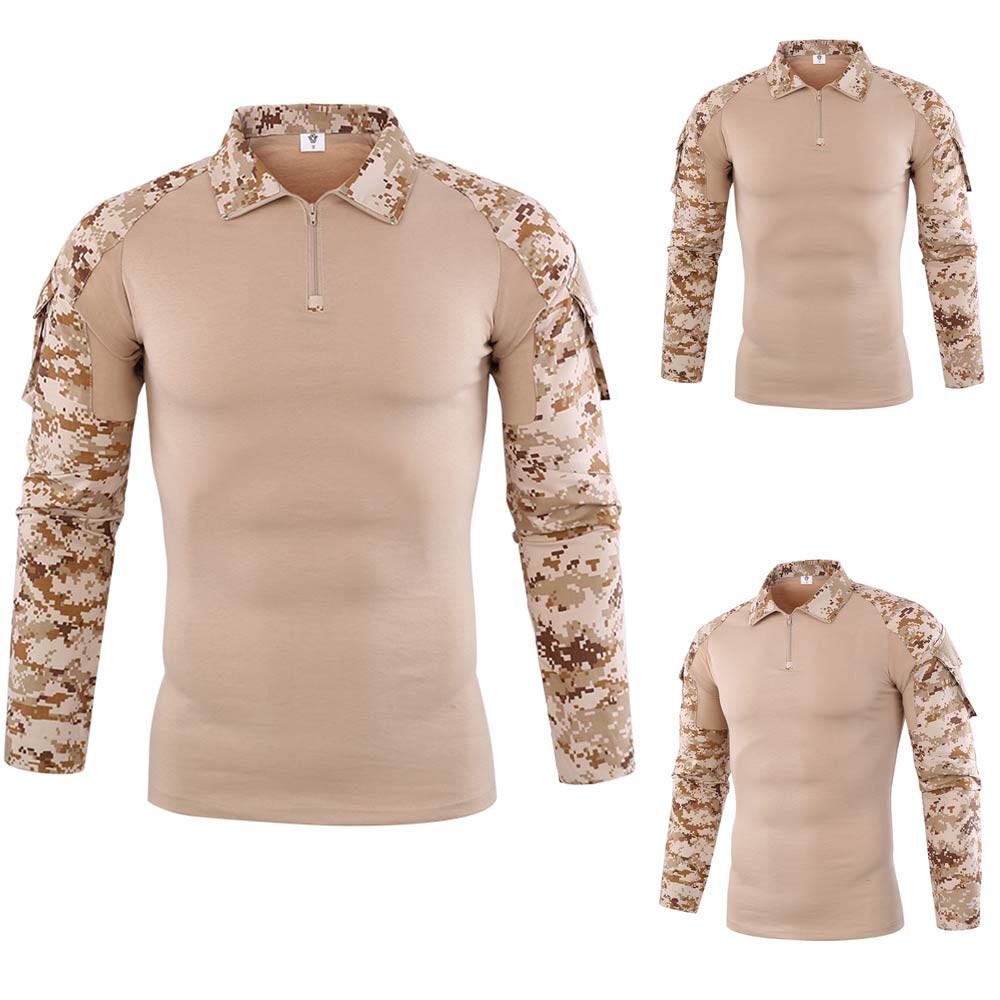 Men Tactics Camouflage Long-Sleeve Beefy Muscle Basic Solid Blouse Tee Shirt Top