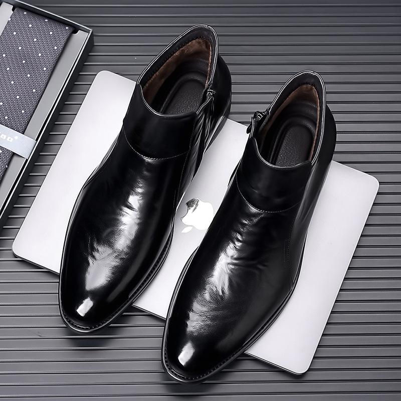Head layer cowhide autumn winter men's Chelsea boots versatile genuine leather high top leather shoes men's British plus velvet