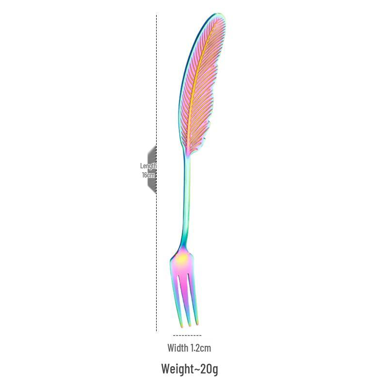 Colorful 304 Stainless Steel Feather Spoon & Fork Set for Desserts and Coffee