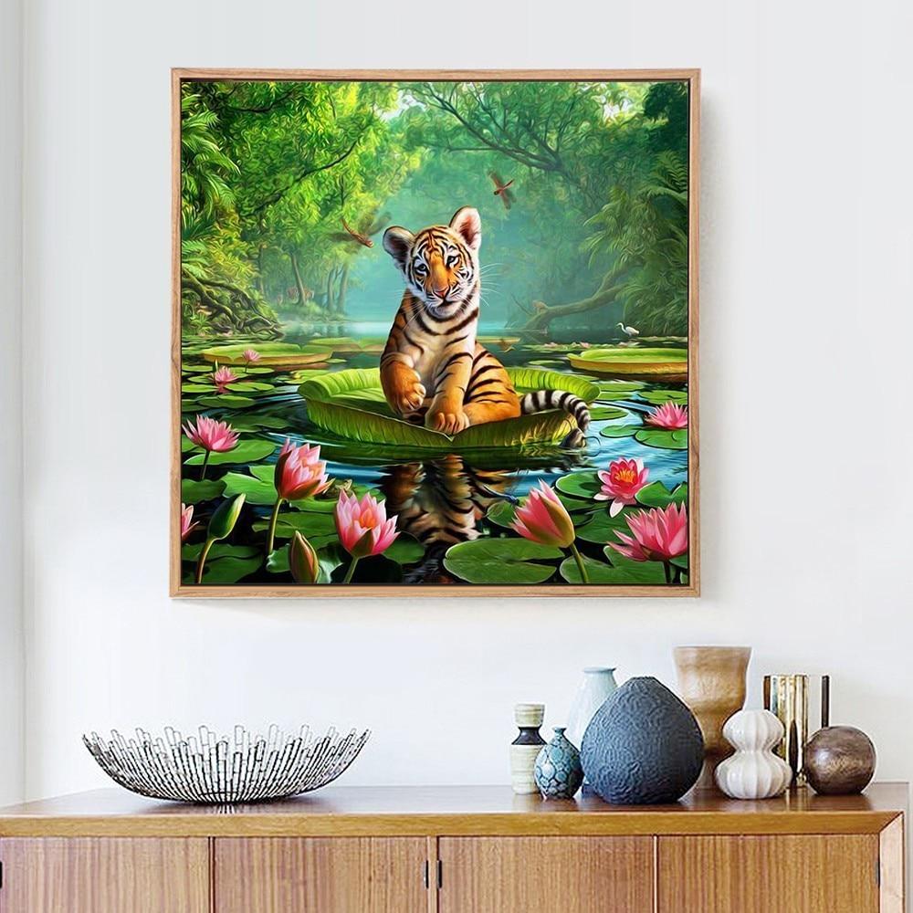 Diamond Painting Animal Tiger 5D DIY Full Round Rhinestone Diamond Embroidery Cross Stitch