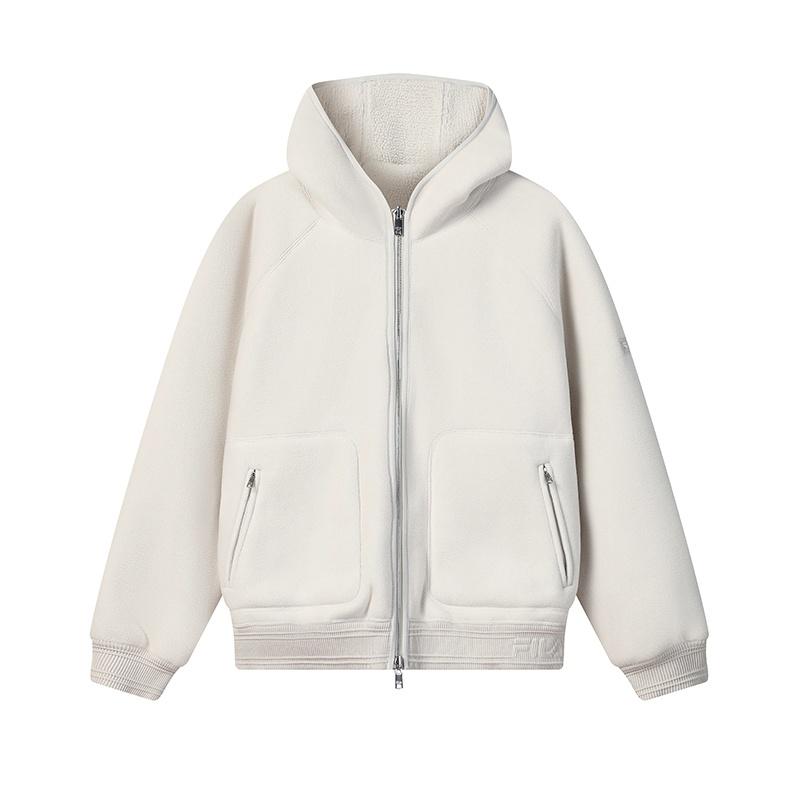 

FILA Milano Series Reversible Minimalist Classic Trendy Comfortable Versatile Warm Hooded Fleece Jacket Men jackets Light-Gray Cream F11M545504FIV XL