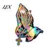 Refractive Colorful Car Sticker Praying Hands & Rosary Sticker, Reflective Decal, Removable Motorcycle Helmet Waterproof Jesus Decal for Auto