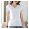 Navava NT1796 Simple Color Blocking PoinT SpliT Neck ShorT Sleeve T shirT