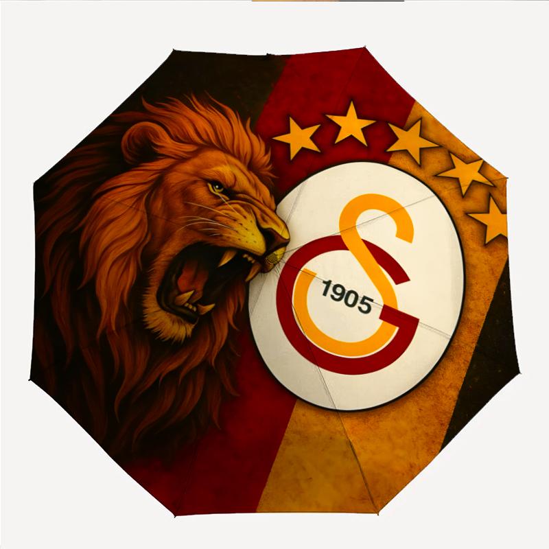 Galatasaray Fashionable Automatic Opening/Closing Folding Umbrella. Portable and Foldable, Ideal for Gift, Travel, and Daily Use.