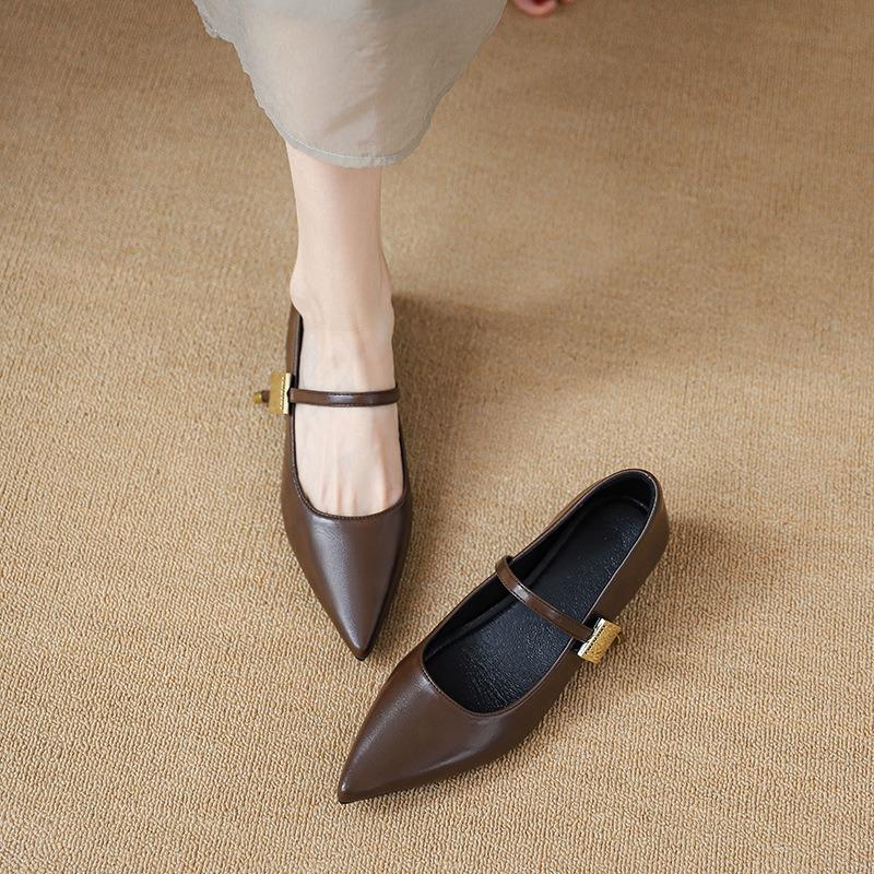 Low-heeled black temperament Mary Jane single shoes women's shoes new spring and autumn flat-bottomed pointed evening shoes