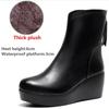 Size32-43 Genuine Leather Woman Ankle Boots Zip Ladies High Heel Plush Short Boots Winter Women's Platform Wedges Shoes