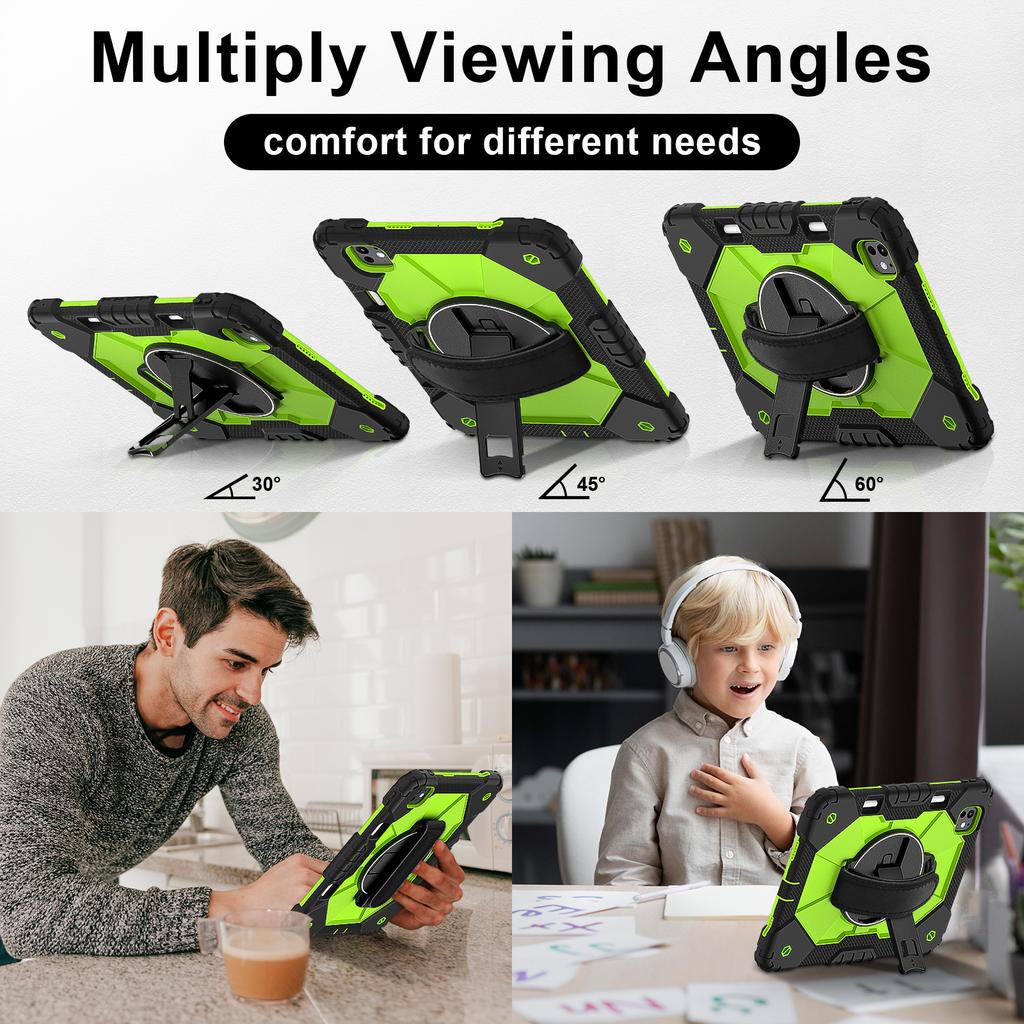 For iPad Pro 11 (2025)/11 (2024) Case Kickstand Silicone+PC Tablet Cover with Shoulder Strap