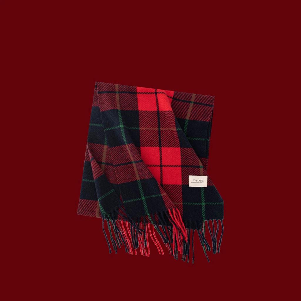 Cashmere Feel Autumn Winter New Year Plaid Scarf Korean Style Women's Faux Cashmere Ankle Red Neck Wrap Shawl Bib