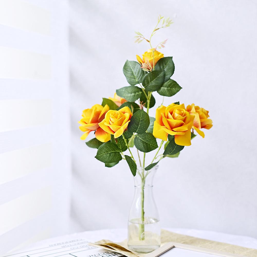 Simulation Flower Rose Bouquet 7 Heads Flannel Rose Wedding Flower Arrangement Table Hand Bouquet Home Decoration Photography Props
