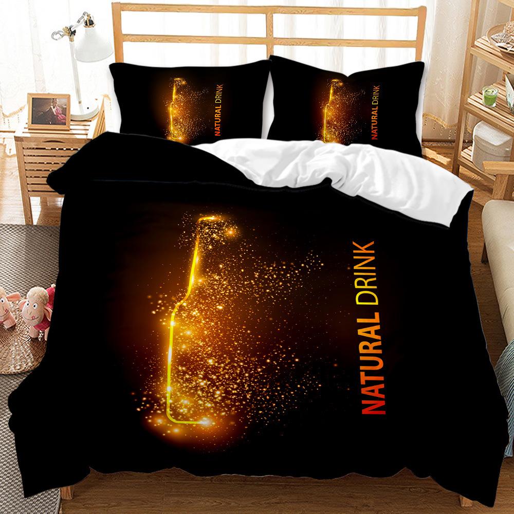 Wine Bottle Pattern Three-Piece Set 3D Digital Printing Abrasive Quilt Cover Bedding Kit
