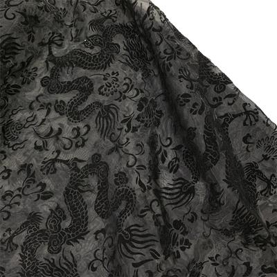 1yard Dragon Pattern Organza Flocking Fabric Flocked Yarn Gauze Fabrics for Chinese Style Material Dress Cheongsam Hanfu Scarf
