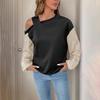 Women Off Shoulder Loose Long Sleeve Hooded Pullovers Blocked Color Sweatshirts Tops