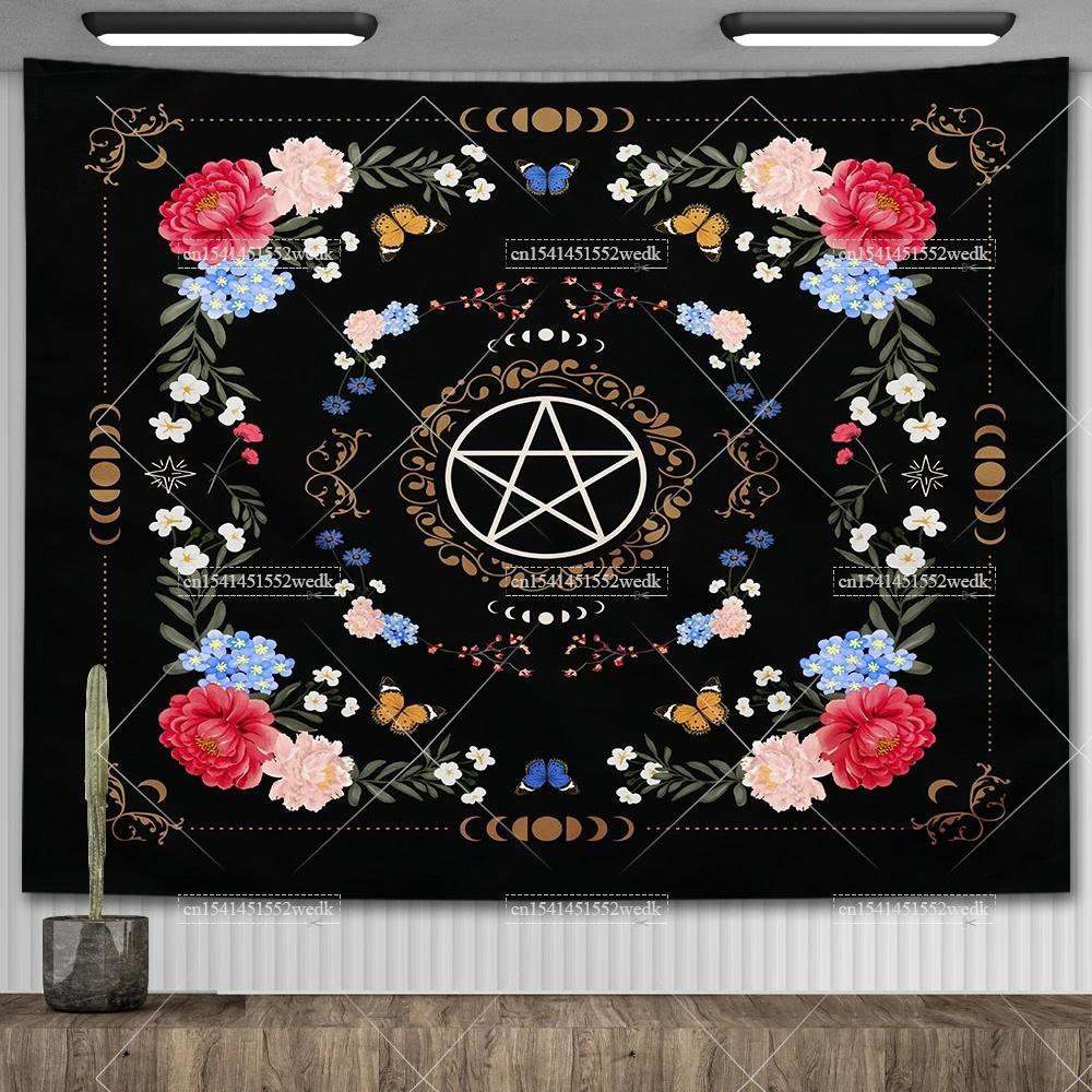 Psychedelic Bohemian Wall Tapestry For Living Room Moon Phase And Stars Tapestrys Butterfly Snake Tapestries Tarot Altar Cloths