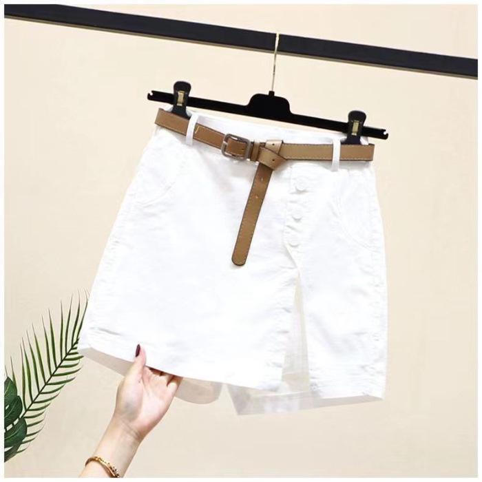 2024 Korean Style Slimming Linen-Cotton Elastic Waist Slit Shorts for Women