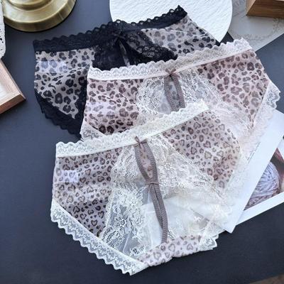 Sexy Leopard Print Mesh Lace Low-Waist Women's Underwear (80-130 Jin)