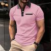 Men's Korean-Style Casual Lapel Fashion Slim-Fit Polo Shirt Pocket Patchwork Solid Color Short-Sleeve Top