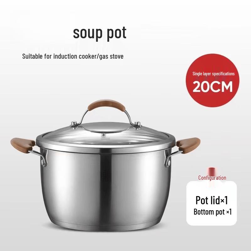 ZISIZ 304 Stainless Steel Double Handle Steamer Soup Pot
