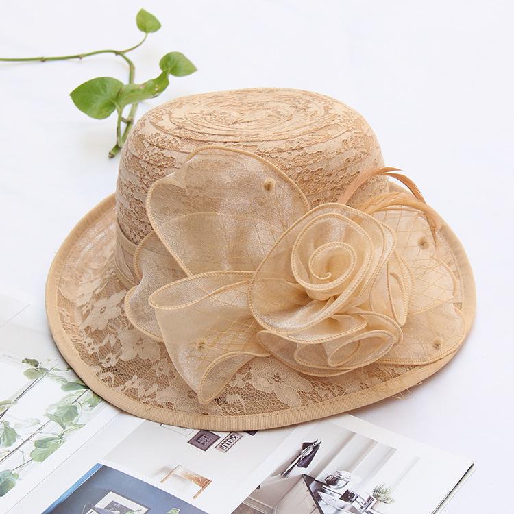 Spring and summer lace mesh hat trendy ladies short brim half curled edge flower pot hat outdoor outing shading bucket hat