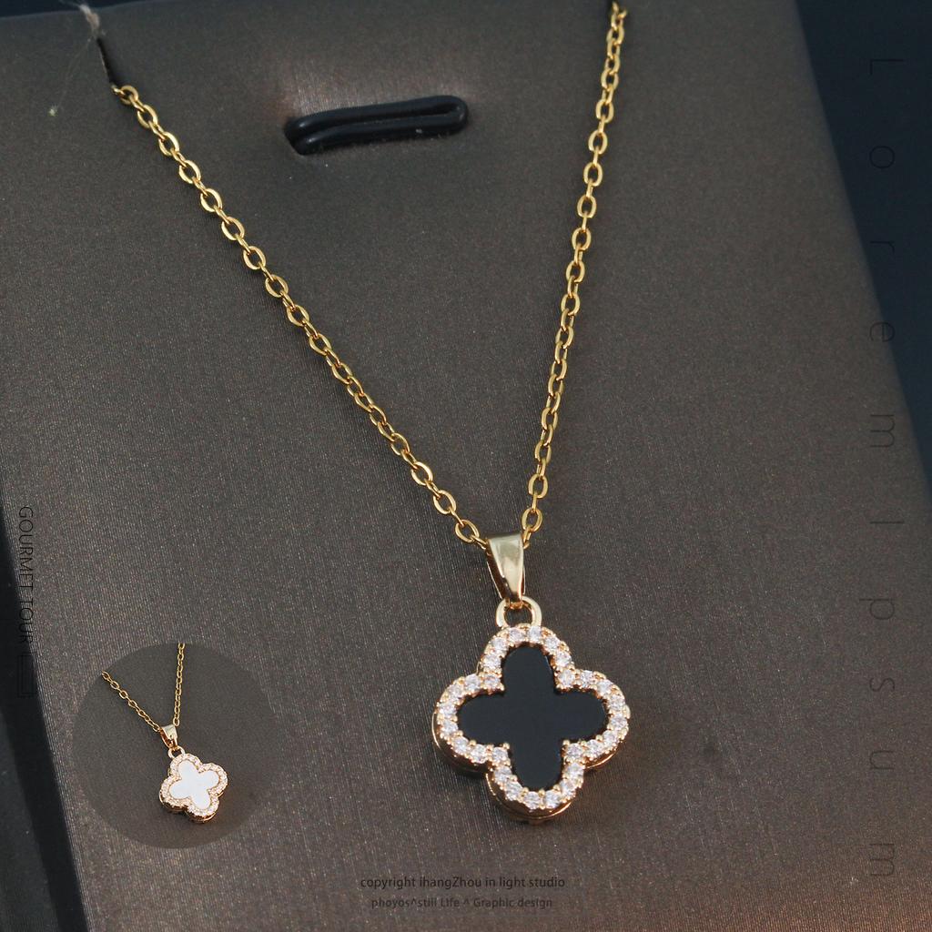 Necklace Does Not Fade Women's Summer Double-sided Four-leaf Clover Necklace Women's Fashion High-end Temperament Necklace Light Luxury Collarbone