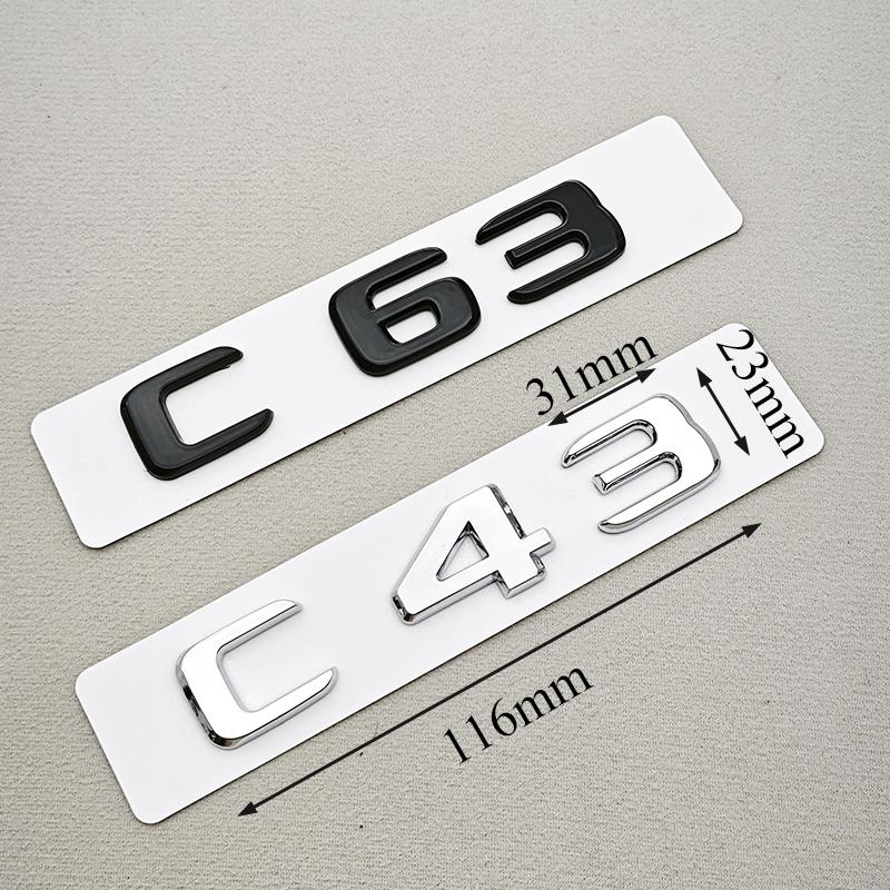 3D ABS Car Letters C43 C63 Logo Rear Trunk Badge Emblem Decals For Mercedes Benz AMG C43 C63 W205 W206 Car Sticker Accessories