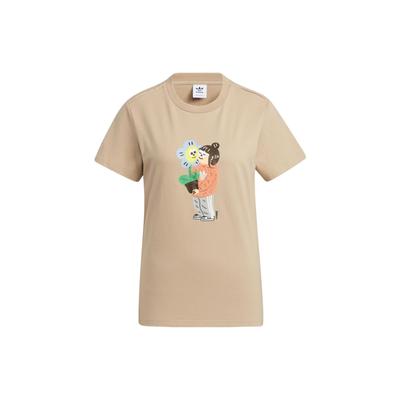 Originals Trefoil Cartoon Character Print Round Neck Short Sleeve T-Shirt Women Tops Khaki-Brown HR3473