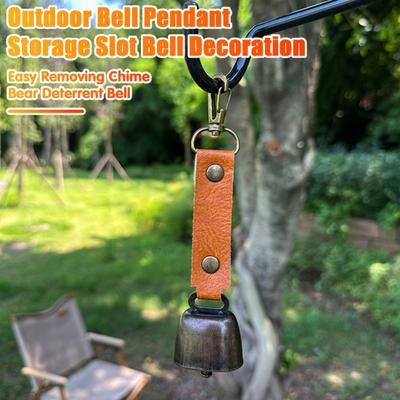 Outdoor Bell Pendant with Loud Clear Sound To Repel Bear Faux Leather Easy Attach Remove Buckle for Hanging On Bags Tents Bicycles Grip Grill Scraper