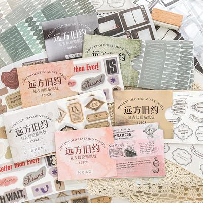 15 stuks Retro Washi Stickers Literaire Nostalgische Patronen Journal DIY Collage Decoratie Benodigdheden