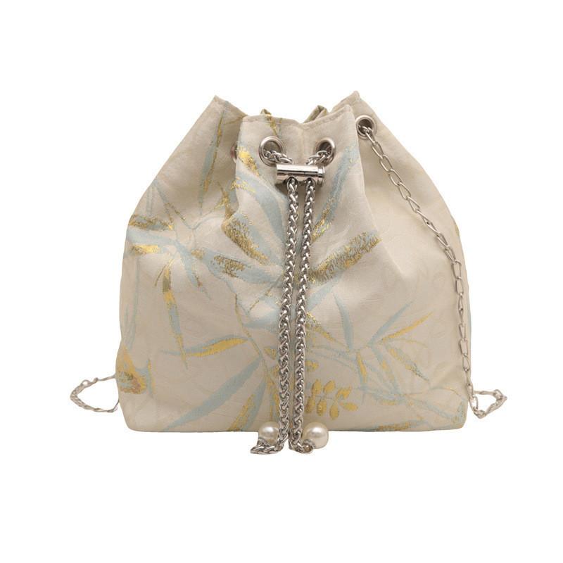 Stylish New Chinese Style Bucket Bag With Embroidered Silk And Trendy Chain Strap