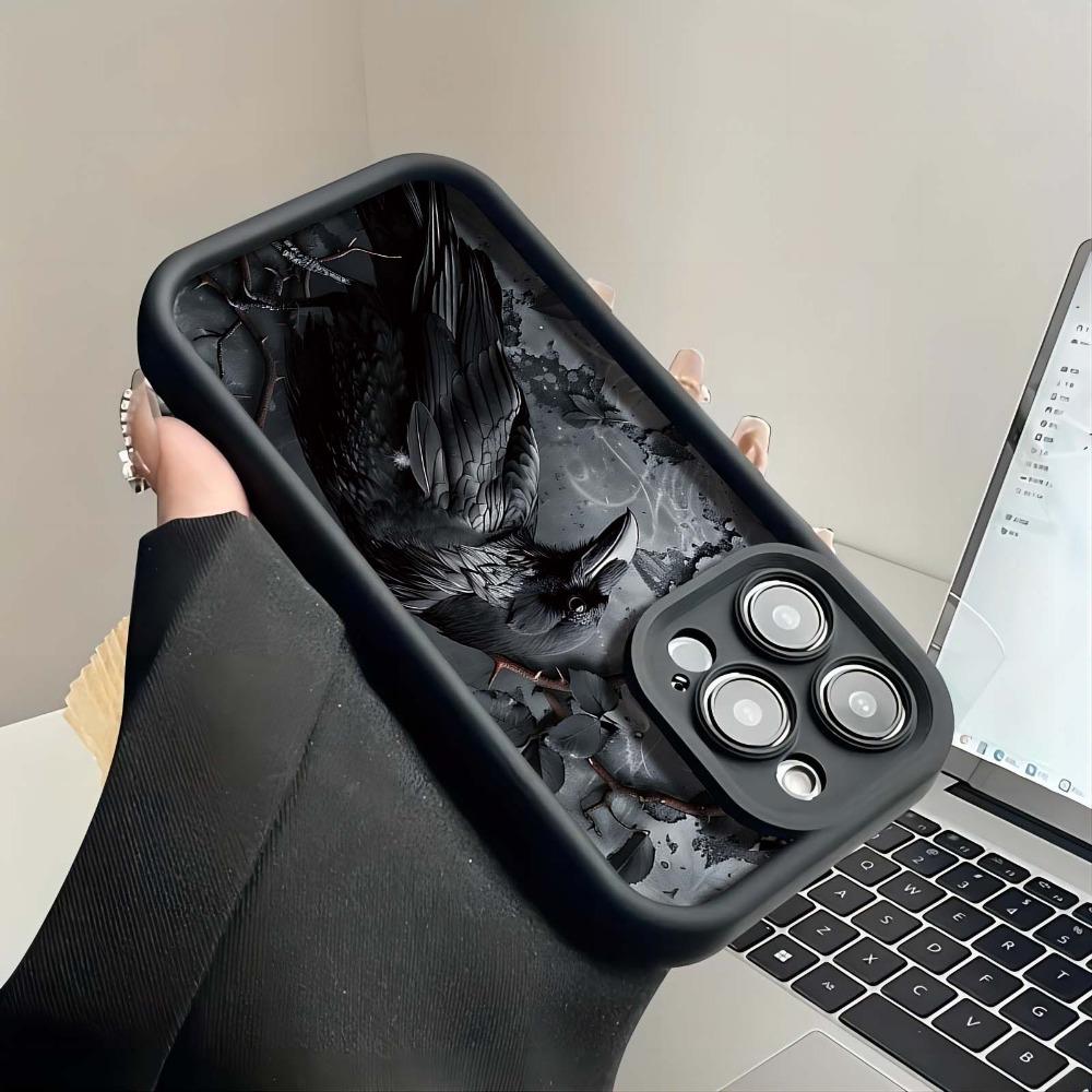 Black crow pattern phone case suitable for iPhone 17 16 15 14 13 12 11 Pro/Max/Plus anti drop and shockproof back cover
