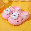 Non-slip soft-soled cute cartoon kitten children's slippers, summer closed-toe baby clogs, girls' outdoor sandals