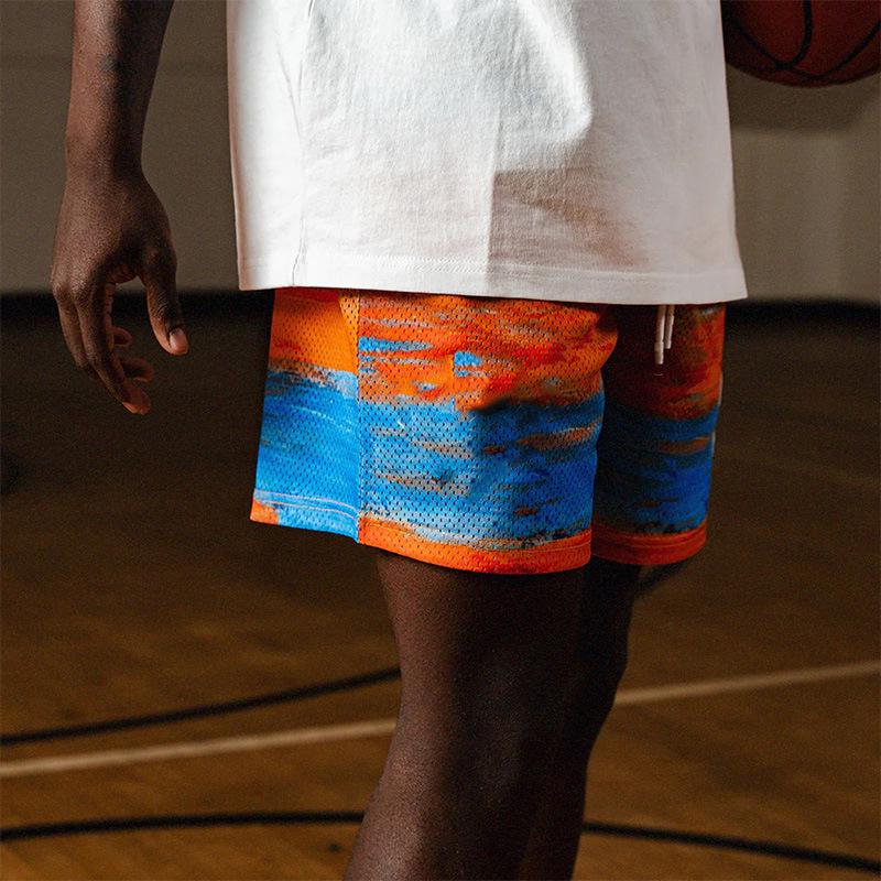 BKTSQD Herren Schnelltrocknende Mesh-Sportshorts im Ölgemälde-Stil