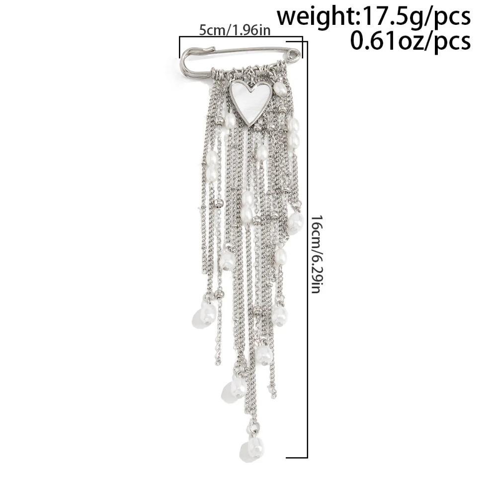 Multi Functional Imitation Pearl Heart Pendant Brooches Creative Tassel Chain Suit Pants Pins Brooch Fashion Clothes Decoration